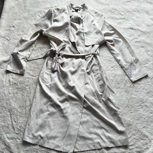 H&M Women’s Beige Trench Coat Long Belted Drape Front Jacket, Lightweight Layer